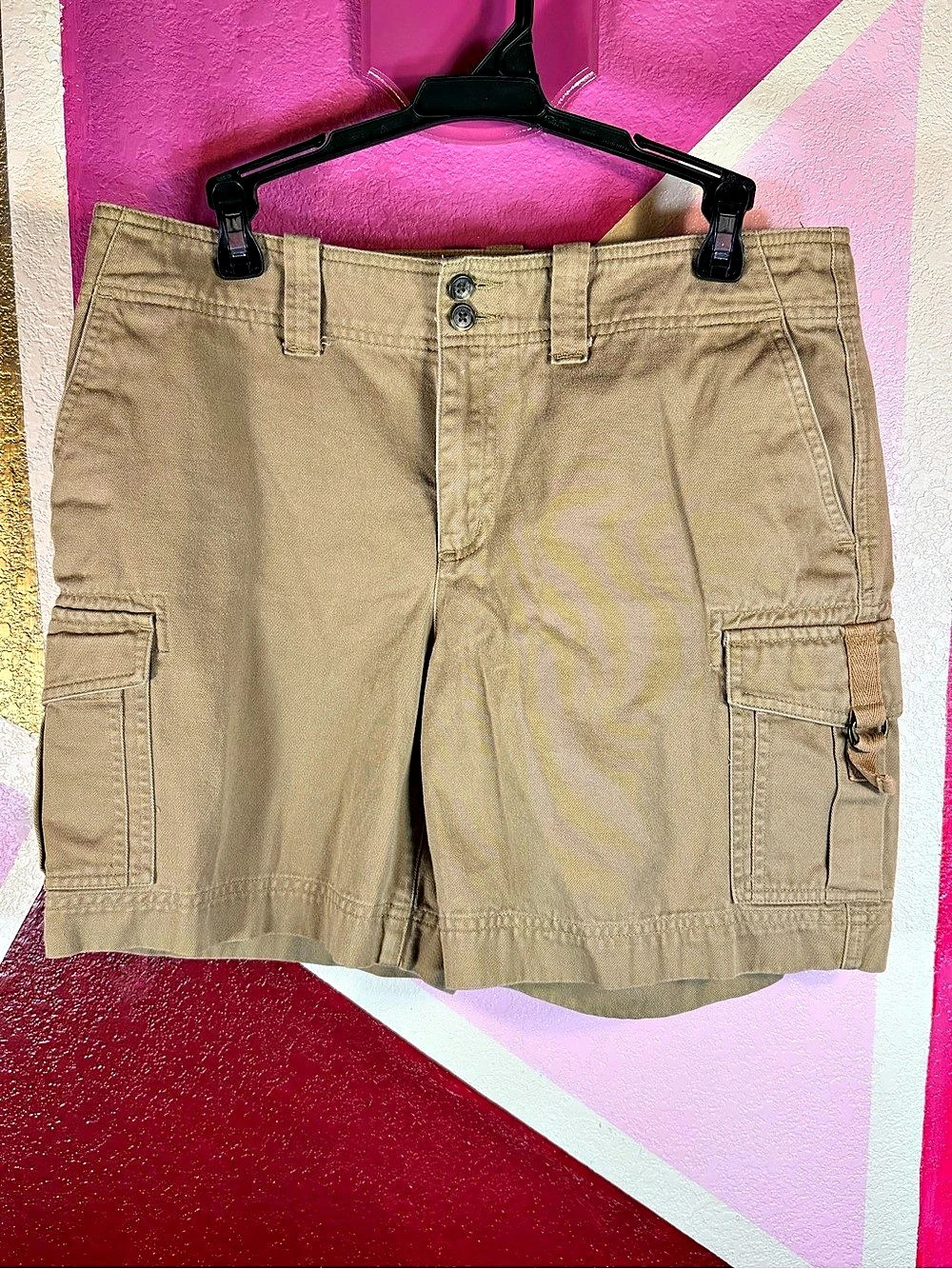 Lauren Ralph Lauren Petite Khaki Cargo Shorts 100% Cotton D-Ring Size 8P